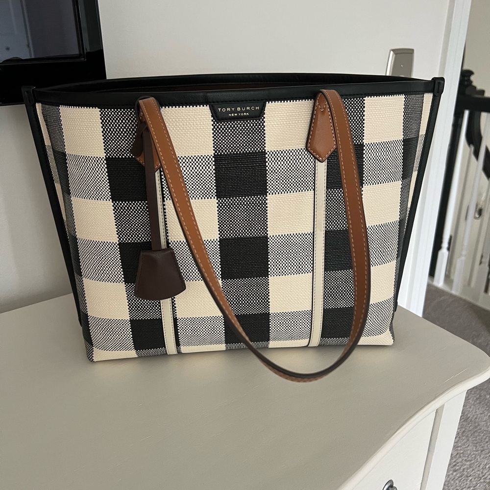 Tory Burch Black and White Plaid Tote